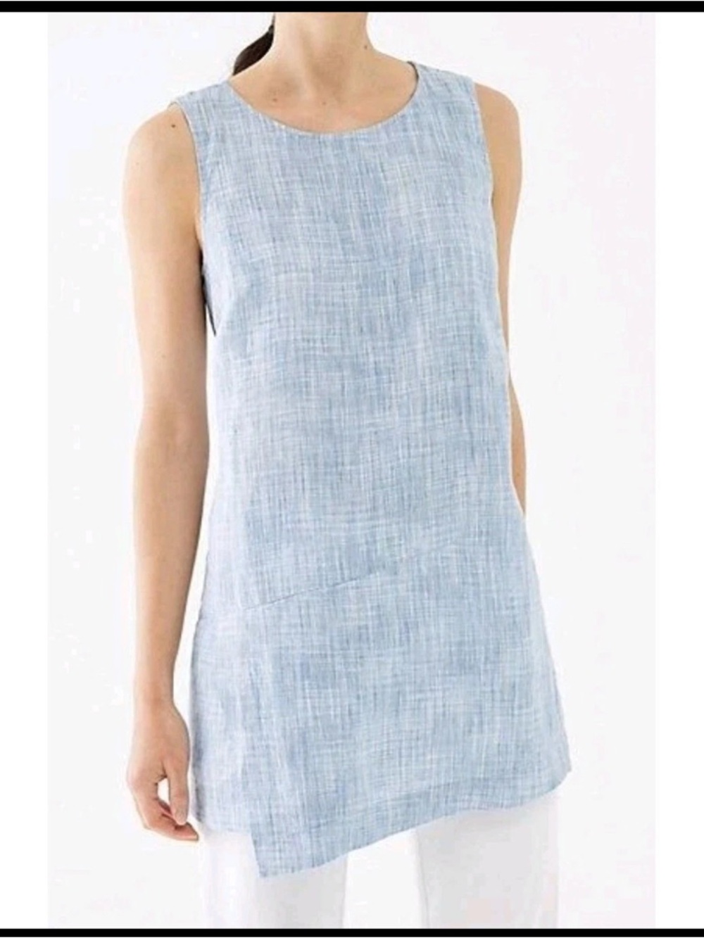J Jill Pure Linen Sleeveless Blue White Plaid Tunic Top Size M